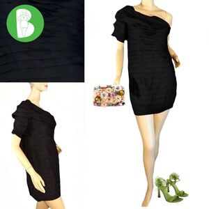 FUMBLIN' FOE ANTHROPOLOGIE BLACK TIERED ONE SHOULDER COCKTAIL DRESS NWT (M)